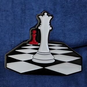 Elegant Chess-Themed Pin - Black, White, and Red